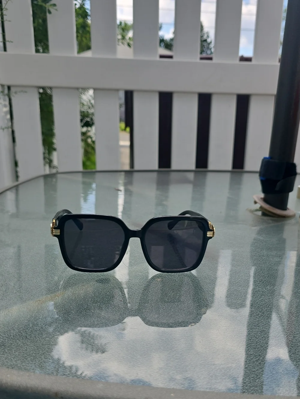 Women's Black Square Sunglasses with Gold Accents